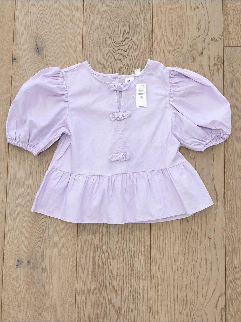NWT GAP Kids Puff-Sleeve Peplum Top in Light Lavender